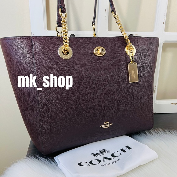 COACH Turnlock Chain Tote Bag Oxblood - Picture 2 of 13